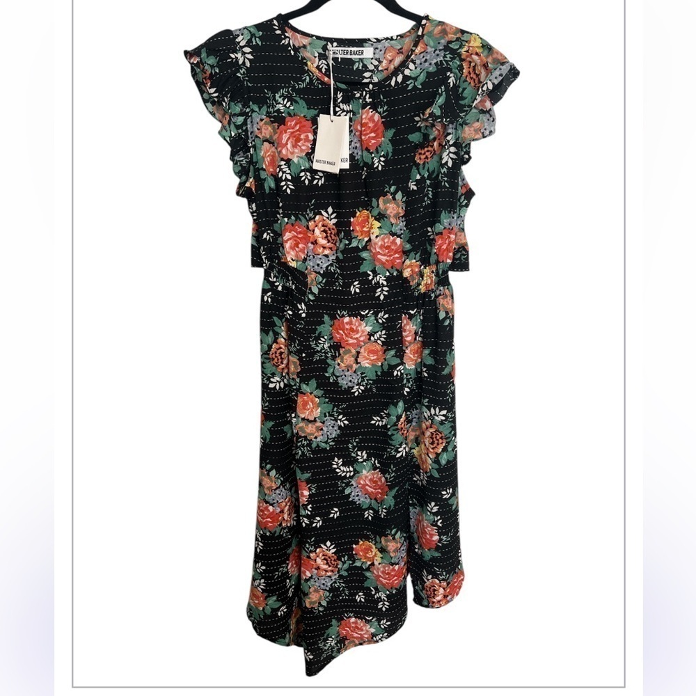 Walter Baker Esmereida Black Floral Asymmetrical Dress